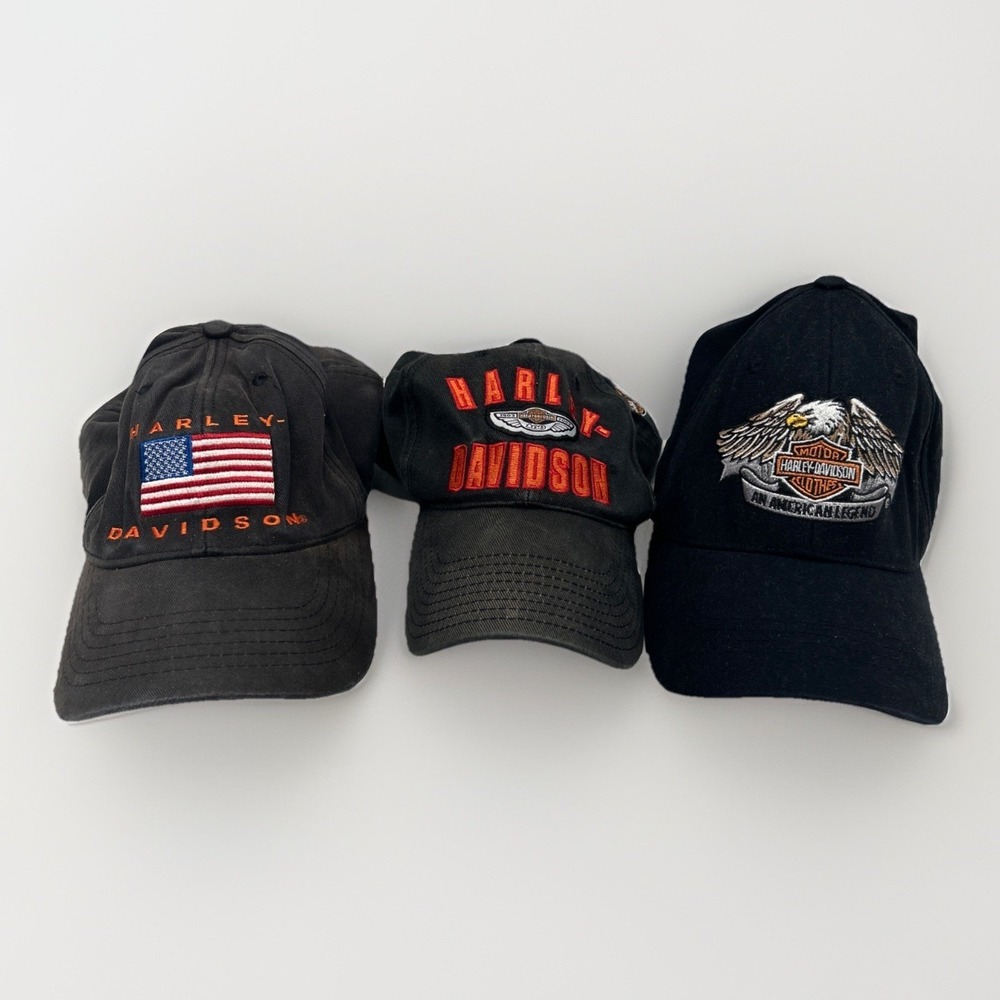 Harley-Davidson Lot of 3 Distressed Embroidered Baseball Caps‎ Snapback Hats